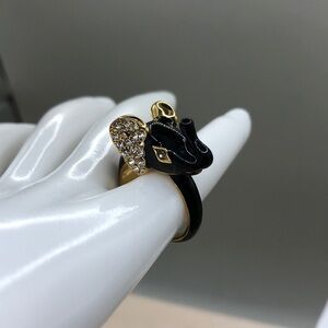 Ann Taylor Black Enamel Brass Elephant Ring Rhinestones Statement Costume Look 8